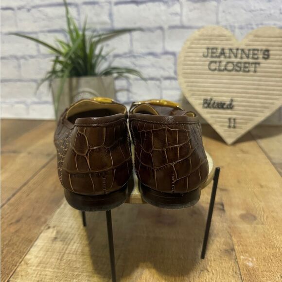 J Mclaughlin Womens Brown Leather Crocodile Loafers Sz 9.5 Bamboo Dillon3 - Picture 5 of 10